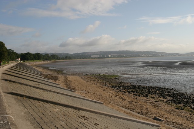 The beach, looking towards Swansea city center