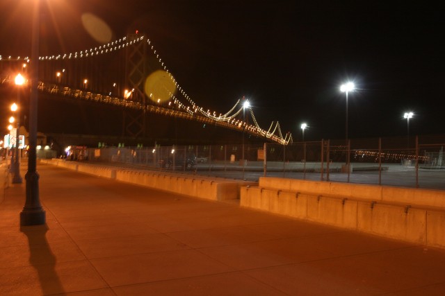 Bay Bridge and Embarcadero sidewalk